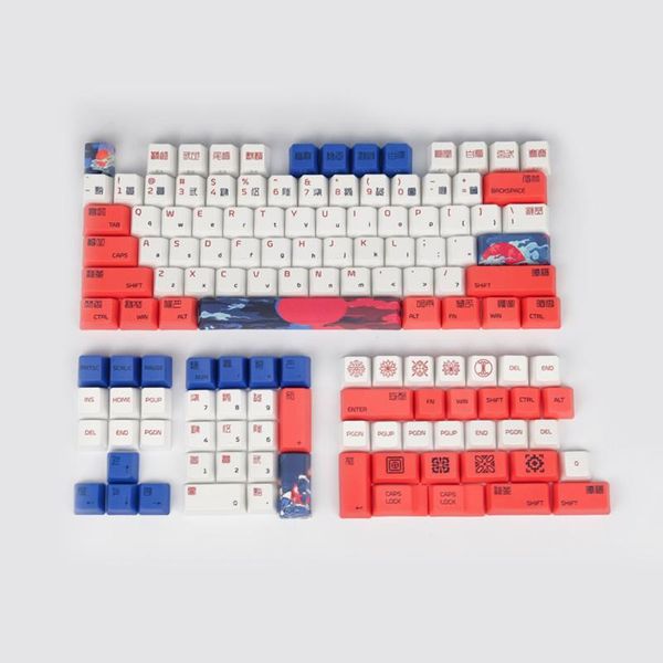 

chinese characters red lucky koi design keycaps for cherry mx switch mechanical gaming keyboard white pbt oem profile key caps keyboards