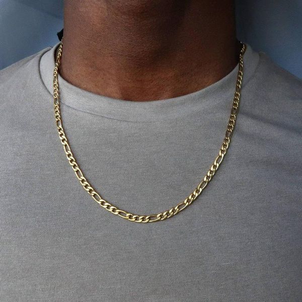 

chains fashion figaro chain necklace men stainless steel gold color long for jewelry gift collar hombres, Silver
