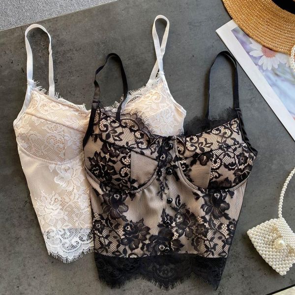 

women's tanks & camis european and american style lace v-neck halter with high waist short net red bottom inner outer jacket v, White