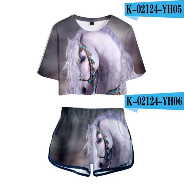

women's tracksuits natural y2k kawaii summer t-shirt+shorts sets women print horse and animal pattern t-shirt suit girls stripe tshirt, Gray