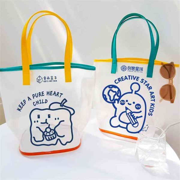 

cartoon portable storage single shoulder wash pvc transparent cosmetic bag bucket beach bag