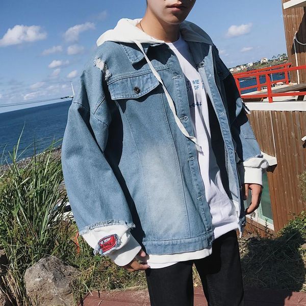

men's jackets 2021 fashion street hip hop hooded denim jacket casual loose, Black;brown