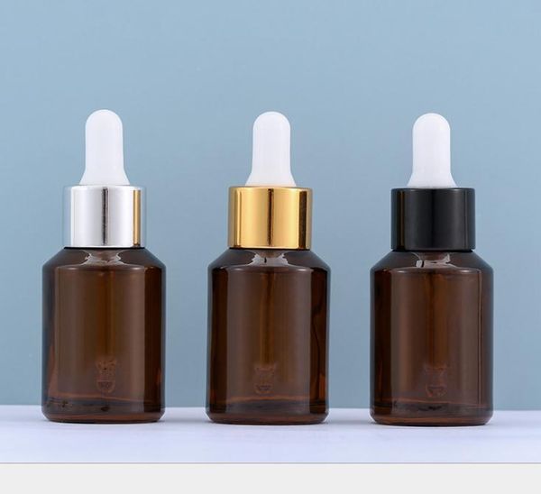 

storage bottles & jars 30ml brown amber glass essential oil serum bottle 1oz empty cosmetic container refillable dropper sn858