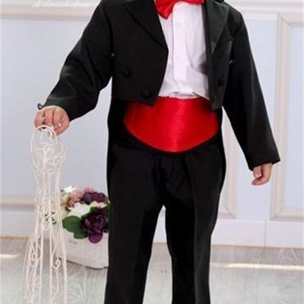 

boy' formal wear arrivals white/black tailcoat peak lapel occasion kids tuxedos wedding party suits (jacket+pants+girdle+tie) k76