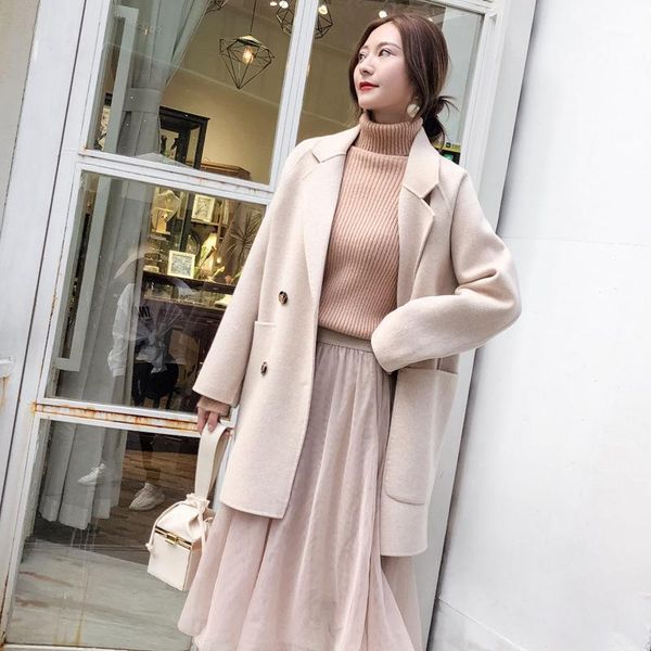 

korean dongdamen double face cashmere coat women's small cocoon loose hepburn short woolen wool & blends, Black