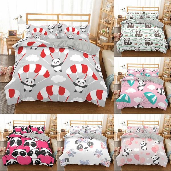 

bedding sets panda printed 2/3pcs set cartoon animal duvet cover for child bedclothes and pillowcases comforter covers