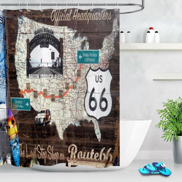 

shower curtains rustic wood board route 66 map waterproof fabric curtain set bathroom
