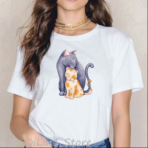 

women sale cute cat animal print t shirt mom femme summer tumblr clothes funny white female