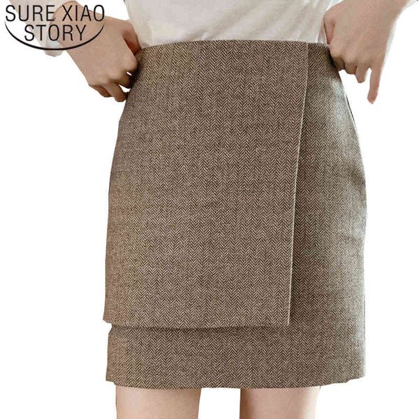 

faldas mujer moda midi tweed high waist skirt a-line solid casual elegant winter skirts womens splicing 7440 50 210415, Black