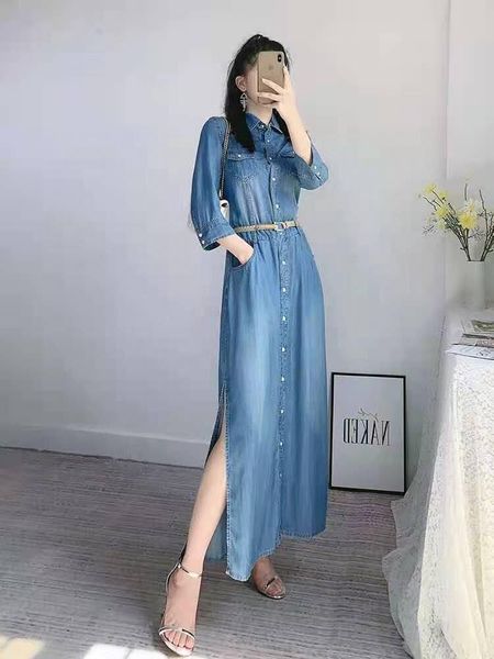 

spring fashion dresses ladies long denim dress for women casual, Black;gray