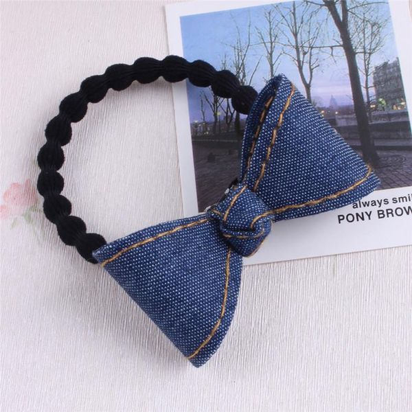 

hair accessories korean version denim bowknot children ropes elastic rubber band girls baby headwear kids headdress, Slivery;white