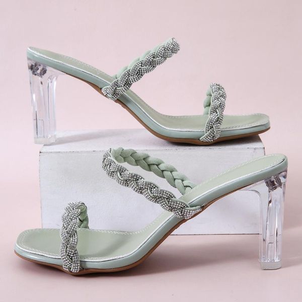 

sandals i-line diamond for women to wear summer twist high-heeled fairy back empty thick heel, Black