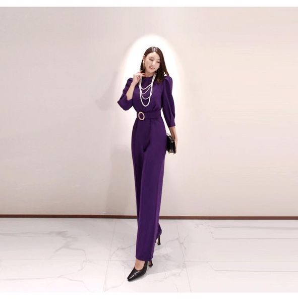 

women's jumpsuits & rompers spring women fashion elegant office workwear casual long pants romper with belt, Black;white