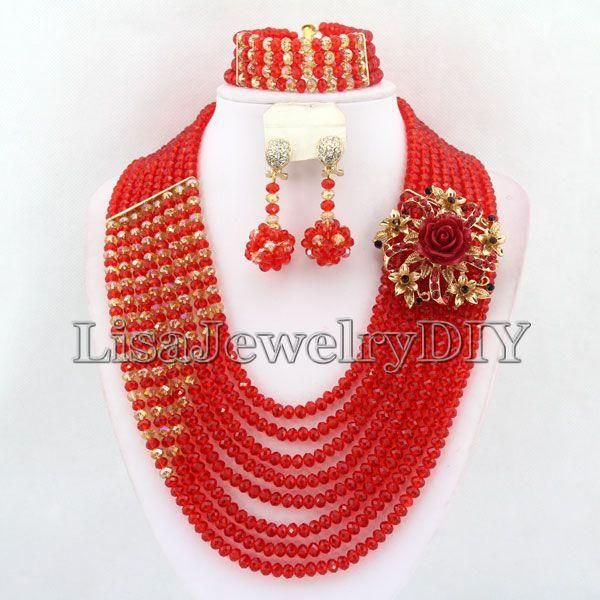 

earrings & necklace african beads jewelry sets nigerian wedding crystal set hd1979, Silver