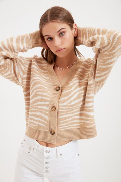

women's knits & tees trendyol jacquard knitwear cardigan twoaw22hi0046, White