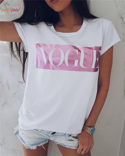 

women's t-shirt haoohu 2021 summer letter print round neck short sleeve women oversized, White