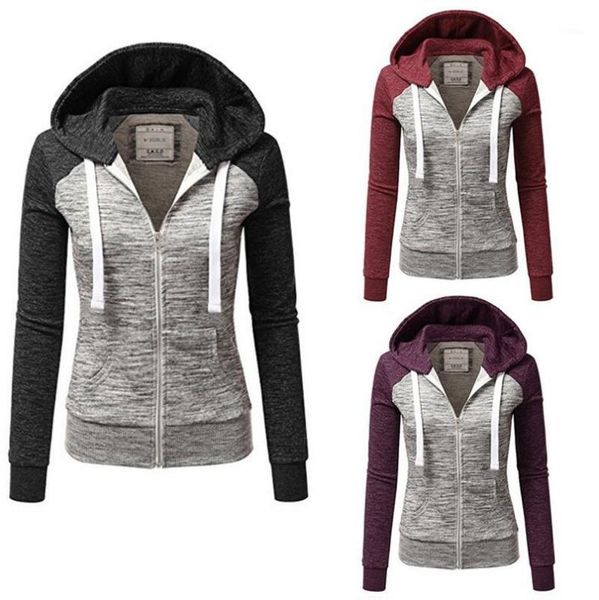 

fashion hoodies explosion color matching hooded pull rope female autumn winter warm coats large size outerwear sweatshirt women's jacke, Black;brown
