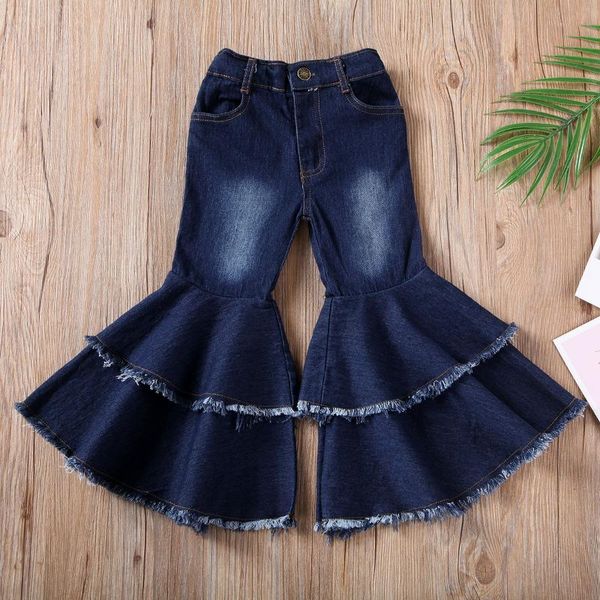 

jeans 1-6 y toddler kid baby girl bell-bottoms pant denim high waist wide leg trousers casual pants fit spring autumn bell, Blue