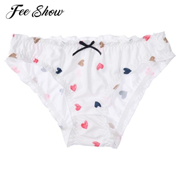 

underpants man sissy panties crossdress cosplay cute briefs low waist cartoon colorful hearts print ruffled lace underwear, Black;white