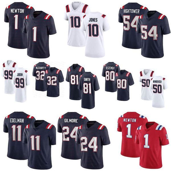 

10 mac jones football jersey 1 cam newton 11 julian edelman matthew judon jonnu smith stephon gilmore gunner olszewski devin mccourty chase, Black;red