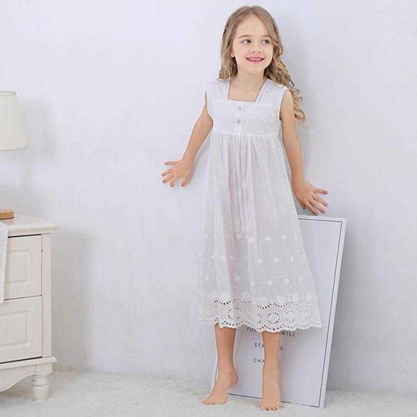 Menina branca camisola branca princesa vestido crianças pijamas camisolas para meninas crianças vestido de noite menina vestido de dormir 210908