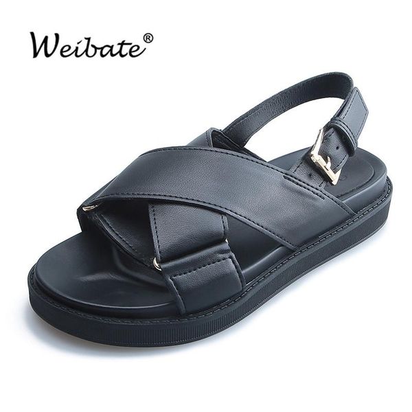 

sandals 2021summer women brand open toe buckle strap solid color gladiator outdoor beach ladies platform flat, Black