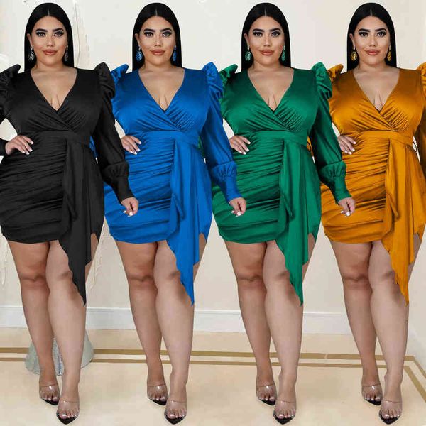 

casual dresses x5632 fashion solid color large women's deep v long sleeve front hem skirt dr's dresses, Black;gray