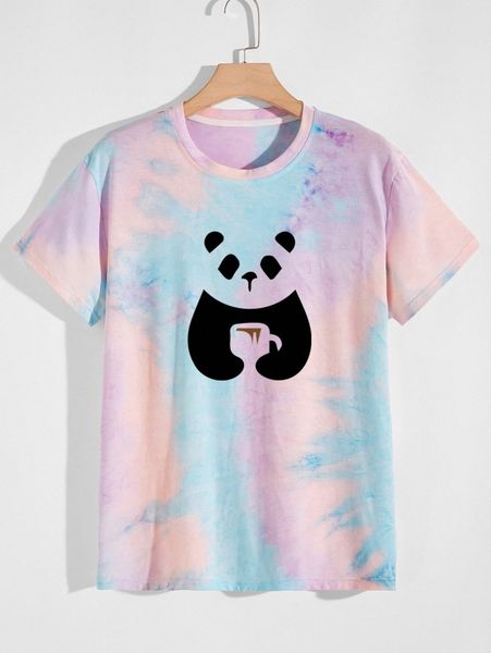 

romwe guys tie dye panda print tee a6r3#, White;black