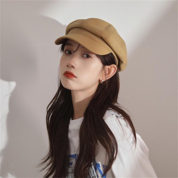 

berets hat 2021 british style short brim octagonal literary retro beret wild sboy tide cap unisex, Blue;gray