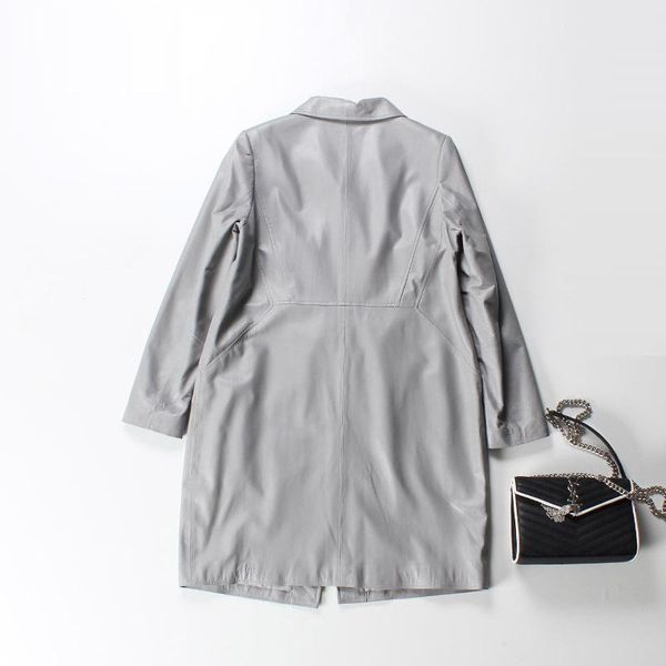 

women's leather & faux 2021 real jacket women sheepskin grey black loose button vintage autumn winter genuine jackets for