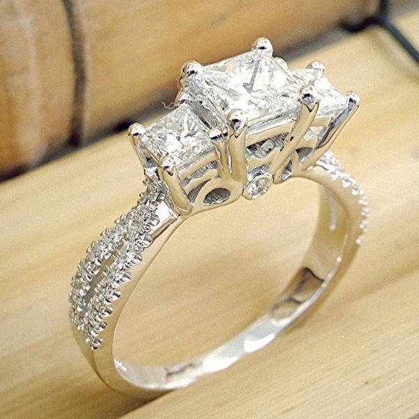

wedding rings caoshi shiny cz queen princess ring for women modern style proposal bands trendy accessories delicate design jewelry, Slivery;golden