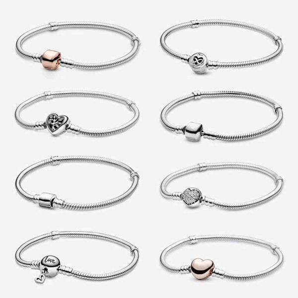 

925 sterling silver charm bead bracelet for women original rose gold charms bracelets bangles diy luxury jewelry, Golden;silver