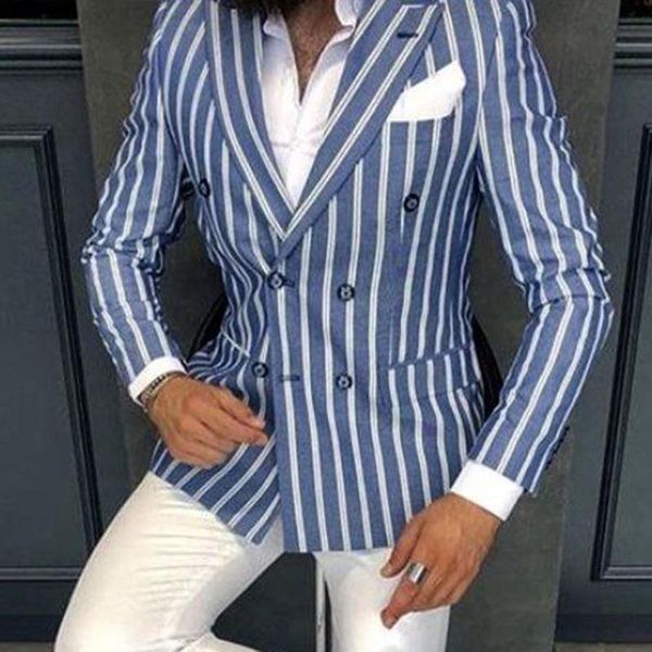 

men's suits & blazers stllts slim fit suit jacket fashion casual men groom singer costume formal business coat stripes button, White;black