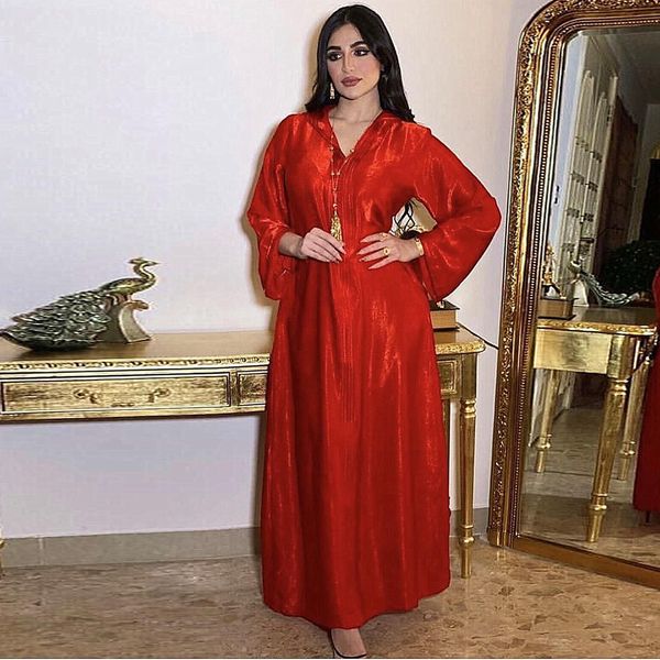 

abaya dubai turkey hijab muslim satin dress islam clothing dresses abayas for women robe longue djellaba femme musulman de mode, Red