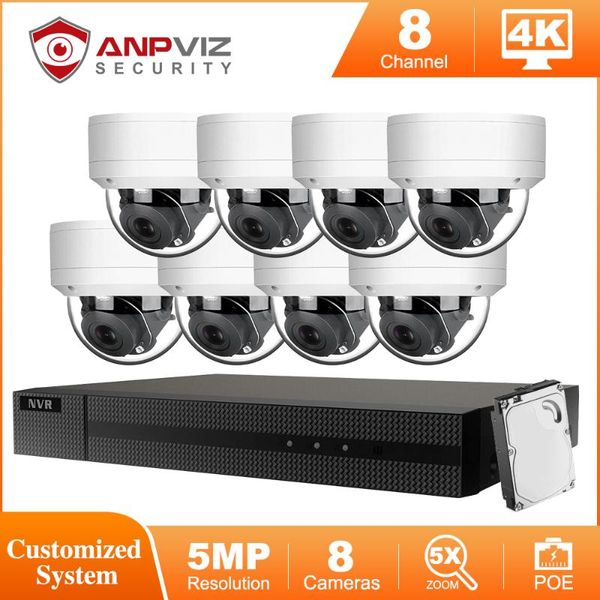 

hikvision oem 8ch 4k nvr anpviz 5mp ip ptz camera system 5x zoom audio 4/6/8pcs poe outdoor security kit onvif h.265 p2p wireless kits