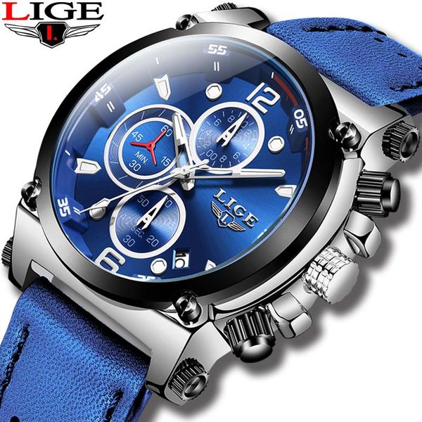 

wristwatches 2021 blue leather watch men lige fashion business mens watches waterproof quartz clock male sport chronograph, Slivery;brown