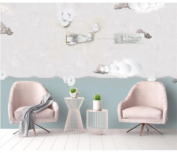 

customized 3d wallpaper cute spaceship clouds origami effect children room background wall painting wallpapers