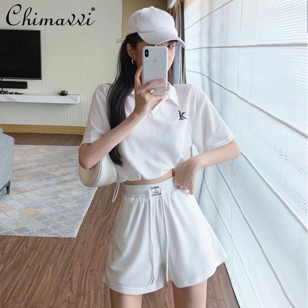 

women's tracksuits white two pieces shorts suit summer short sleeve casual t shirt 2021 fashion lady wide leg high waist, Gray