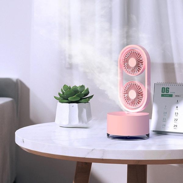 

double-head small tablefan quiet operation portable mini usb rechargeable desk air circulator humidifying spray electric fans