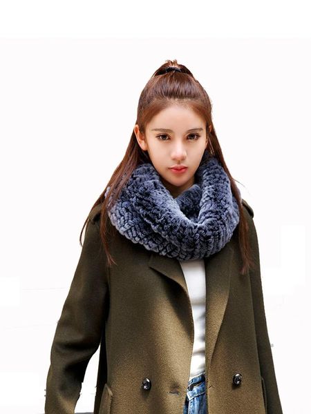 

scarves women handmade stretch 100% real rex fur scarf knit genuine shawl natural wrap s723, Blue;gray