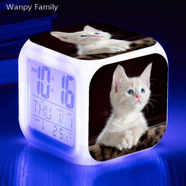 

other clocks & accessories 2021 cute little kitty 7 colors led digital alarm clock for kids firthday gift multi-function night light