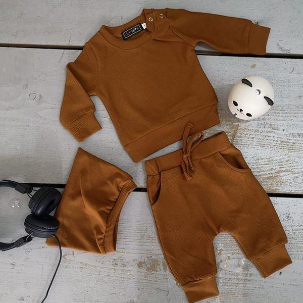

clothing sets born baby girls boys clothes set infant long sleeve o neck sweatshirts t-shirt + soild elastic waist pants autumn outfit, White