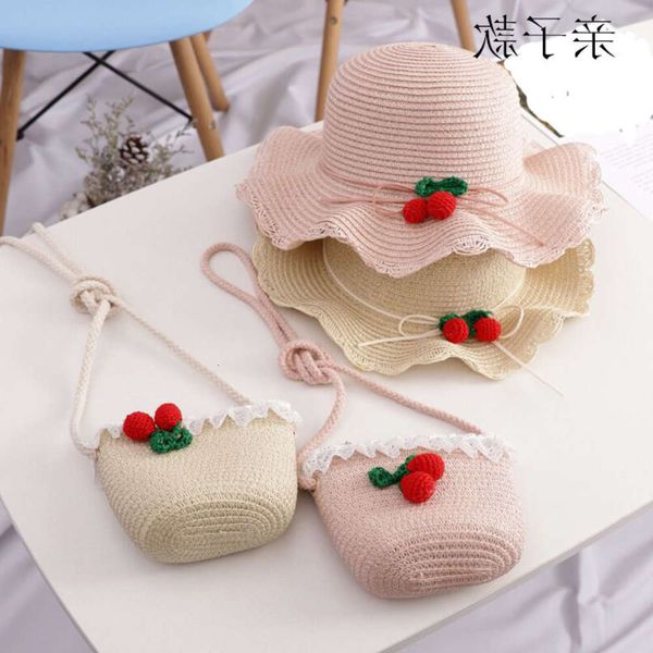 

parent child children's girls cherry straw lovely princess summer beach sun hat, Yellow