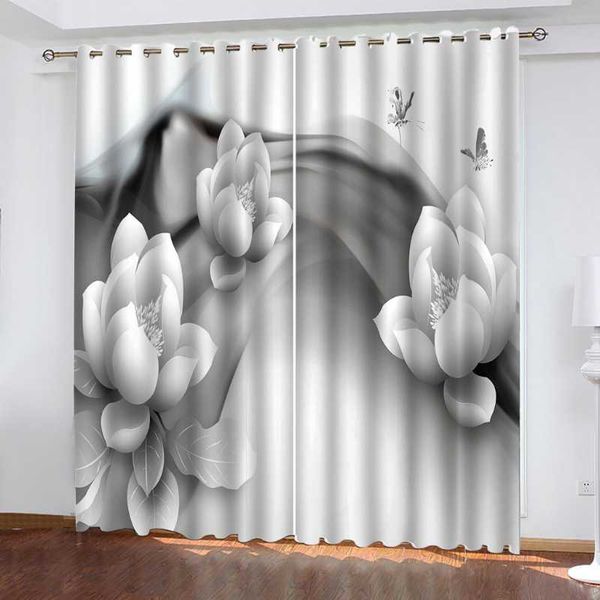 

custom 3d curtain fabric grey flower curtains blackout living room bedroom & drapes