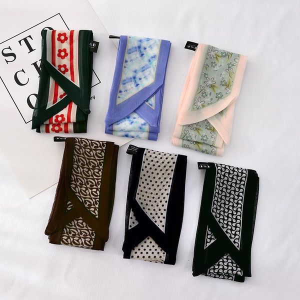 

100cm*7cm contracted temperament floret wave long hair fairy wrist ribbon silk scarves female skinny scarf women, Blue;gray