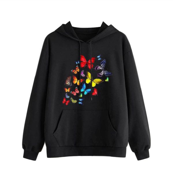 

women's sweaters womens casual butterfly printing pullover hooded pocket pullovers long sleeve sweatshirts feminino inverno molelet #g2, White;black