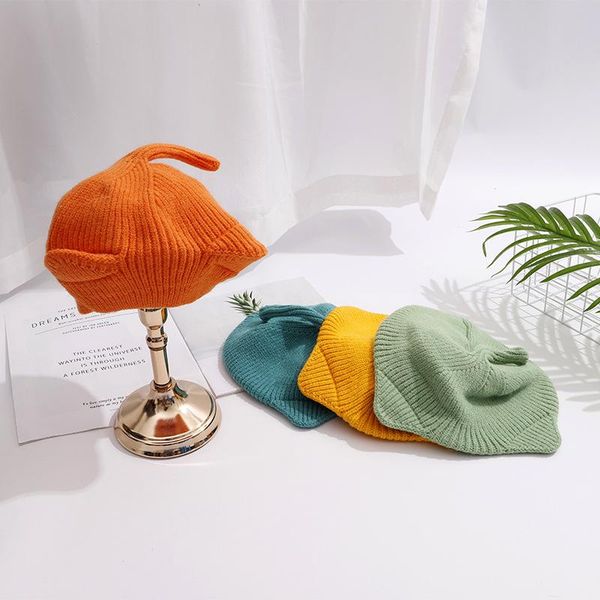

children's cute hat knitted beret autumn and winter woolen fashion playful baby cat foreign caps & hats, Yellow
