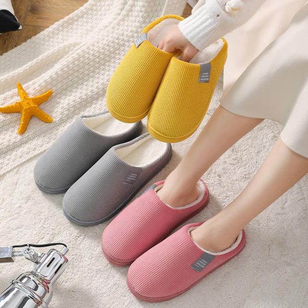 

slippers japanese soft plush cotton cute shoes couple non-slip floor indoor home furry women for bedroom, Black