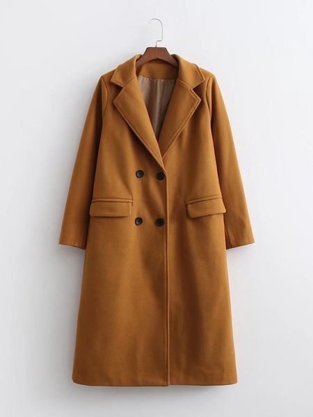

women's wool & blends 2021 autumn winter woman coat fashion lapel double breasted long sleeve jackets chic casual slim coats clothing w, Black