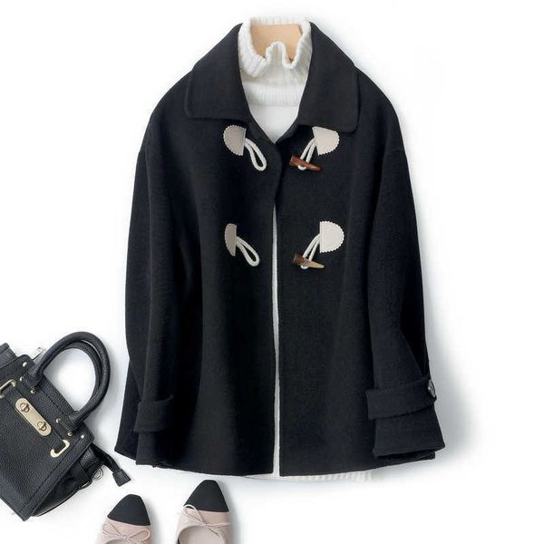 

mozuleva arrival double sided cashmere coat black color slim soft korean style woolen women's coat for winter 210706